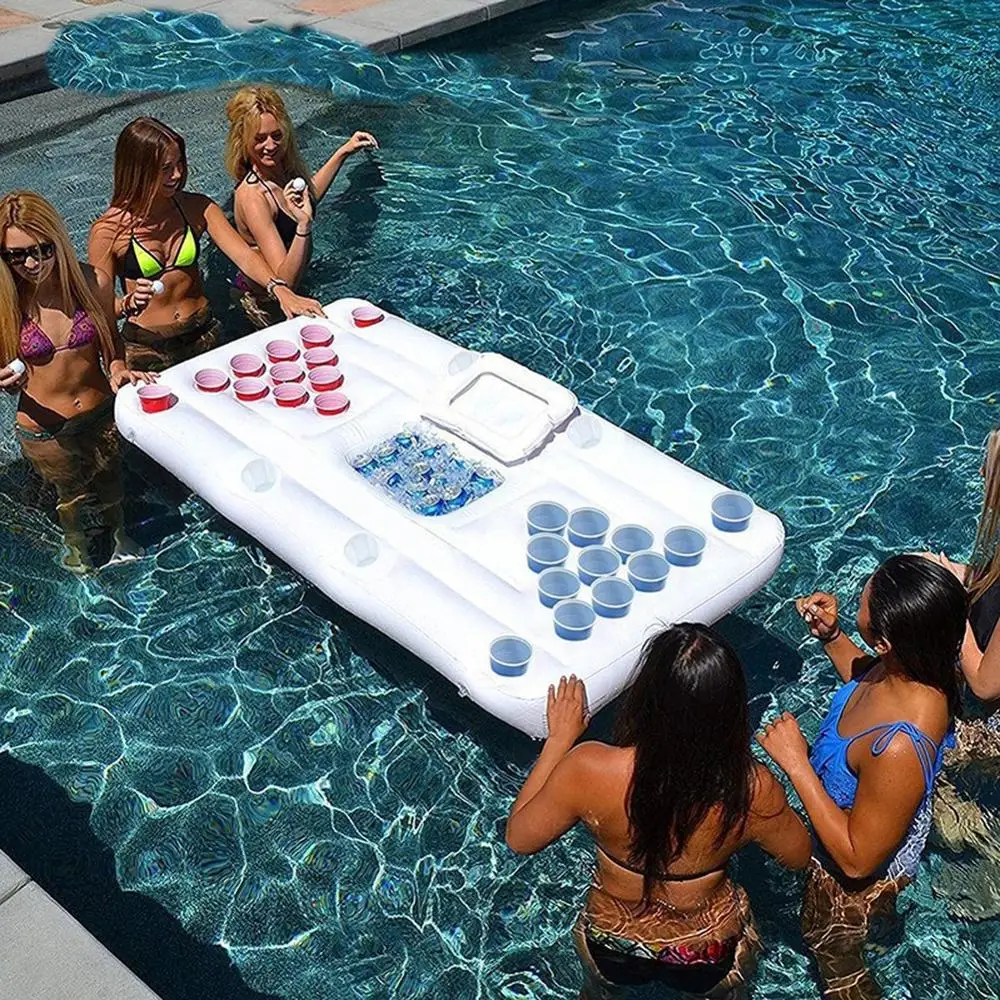 

Summer Play Water Inflatable Beer Table Outdoor Games In Pool Floating Mat Drink Cup Holder Pingpiong Ball Water Toys Game Pad
