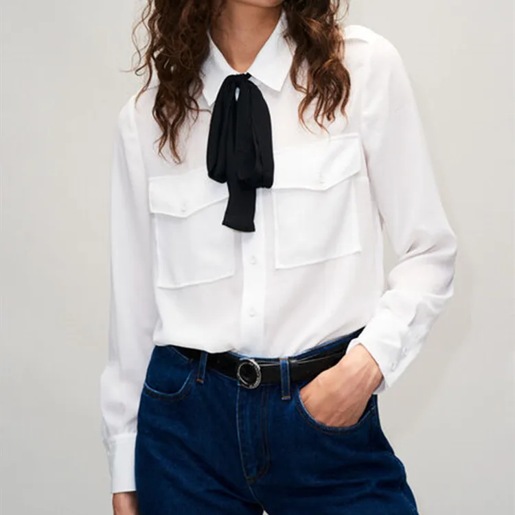 

2019 Autumn and Winter Lapels Commuter Loose Comfort Versatile Shirts Womens Tops