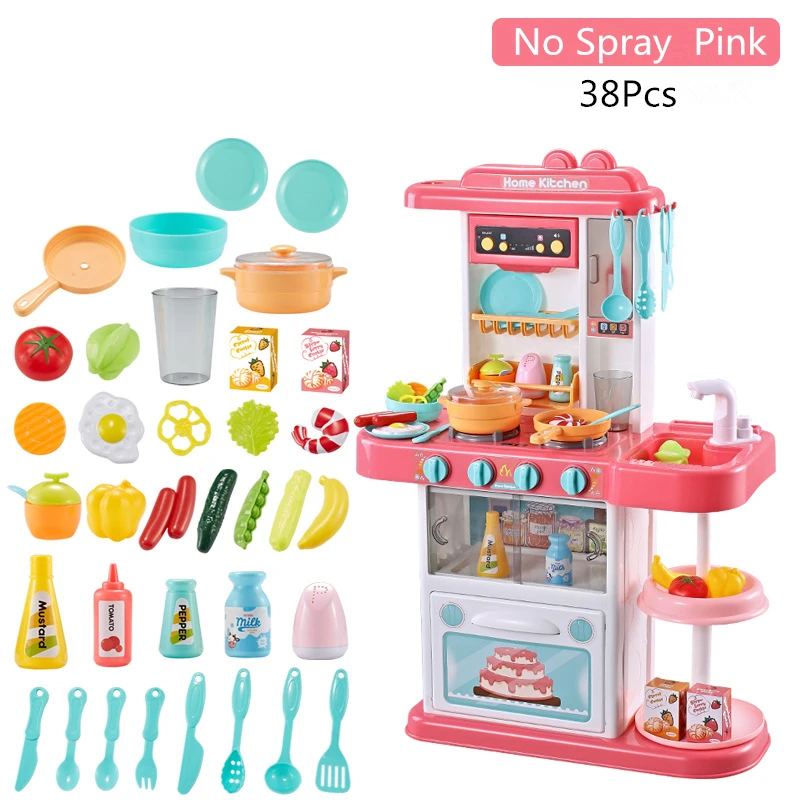 38/42 шт. моделирование Комплект кухонных игрушек спрей столовая посуда для детей игрушки Пособия по кулинарии стол ролевые игры детские развивающие игрушки 72 см в высоту - Цвет: No Spray Pink