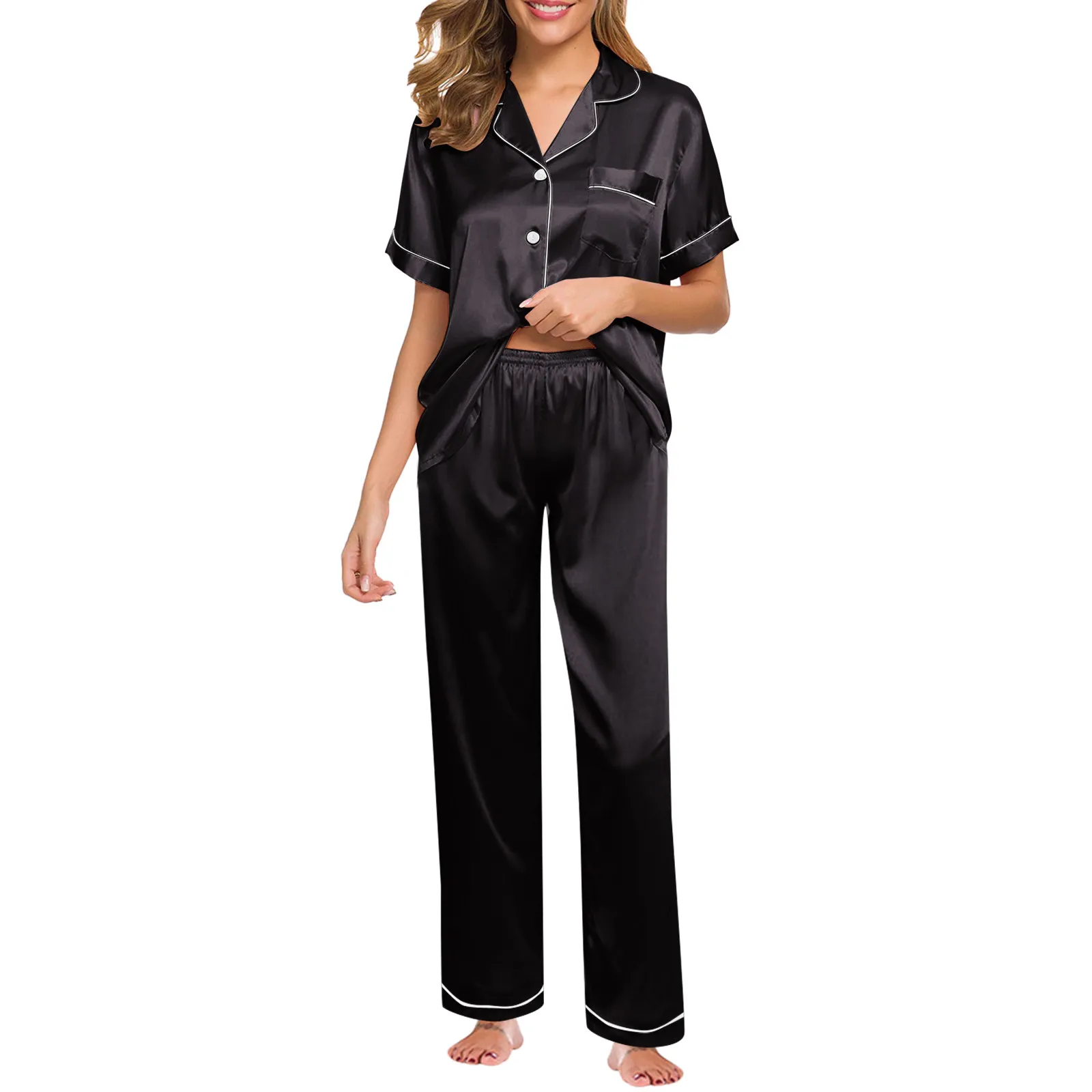 Womens Silk Satin Pajamas Pyjamas Set Sleepwear Pijama Pajamas Suit Female Sleep Two Piece Set Women's Loungewear 5XL Plus Size
