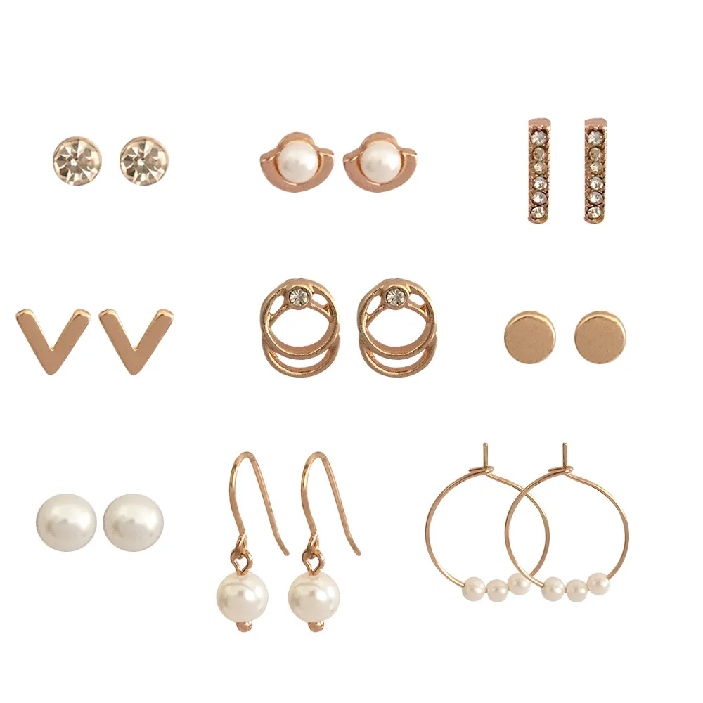Милые маленькие серьги-гвоздики золотого цвета с покрытием, набор жемчужных камней, Круглый диск, мульти упаковка