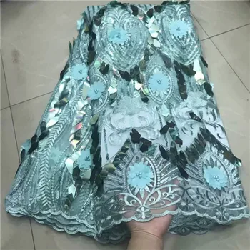 

2019 high quality 3D flowers French Nigerian sequins net lace,African tulle mesh sequins lace fabric for dress DFAU224
