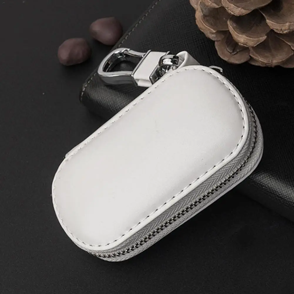 White Сумка для автомобильных ключей, многофункциональный кожаный чехол для ключей, для Faraday, клетка, без ключа, брелок для ключей, чехол, автомобильный RFID ключ, аксессуары для безопасности - Название цвета: White