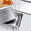 Durable 304 Stainless Steel Food Storage Tray Rectangle Pan Buffet Plates Cake Bread Bakeware Kitchen Organizer Dish 6