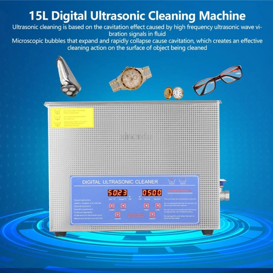 15L Household Digital  Stainless Steel Bath 110V 220V Degas Ultrasound Cleaning for Watches Jewelry connoisseurs jewelry wipes gold silver platinum diamond gemstone excellent for watches cleaning care maintenance