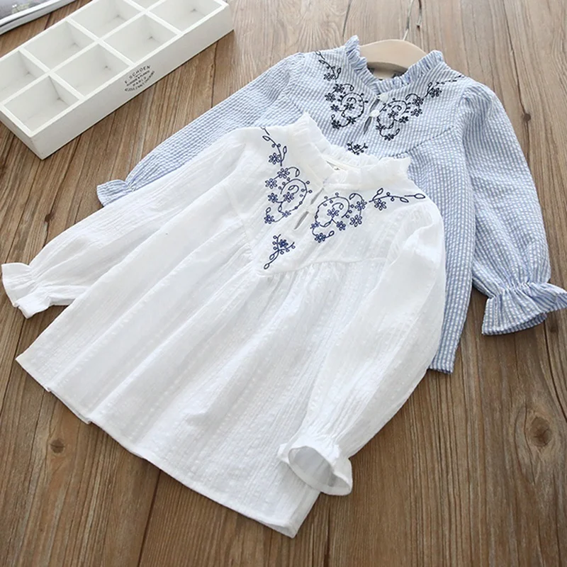 Baby Girls Blouse Spring New Kids Shirt Long Sleeve Toddler Blouses Flower Embroidery Striped Cozy Ruffle Girl Tops Clothes | Мать и