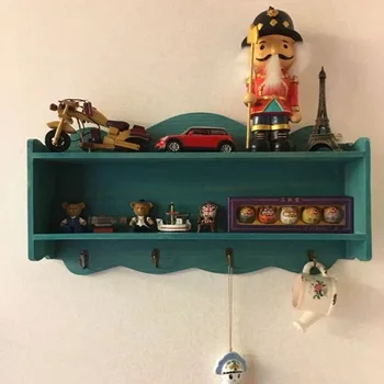 

Nordic Storage Wall Cabinet Kitchen Rack Solid Wood Storage Grid Wall Hanging Wall Decoration With Four Hooks Bathroom Organizer