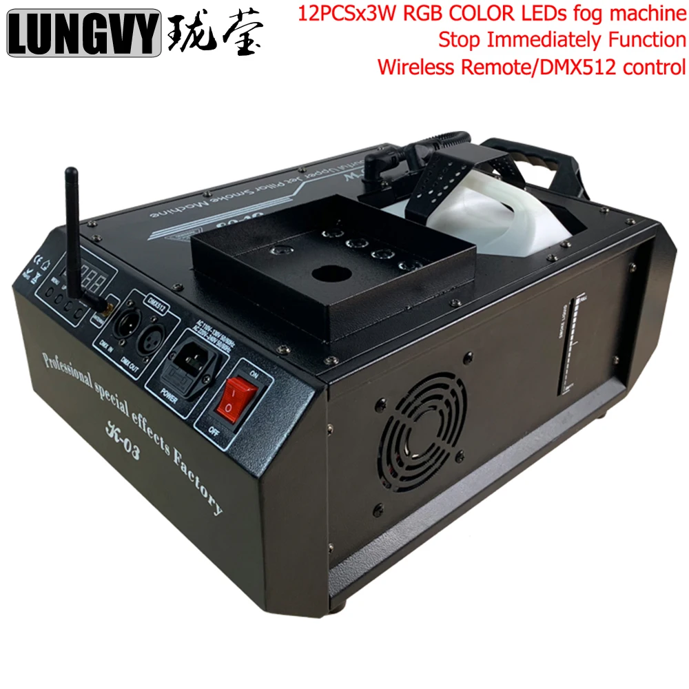 

Free Shipping High Quality Professional 1500w Dmx Rgb 12x3w Led Fog Machine Stage Lighting Equipment Stop Immediately Function
