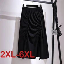 

Plus Size Summer Women Half-length Pleated Solid Skirt Oversize Female Loose Casual Draw String Clothing Skirts 2XL-6XL