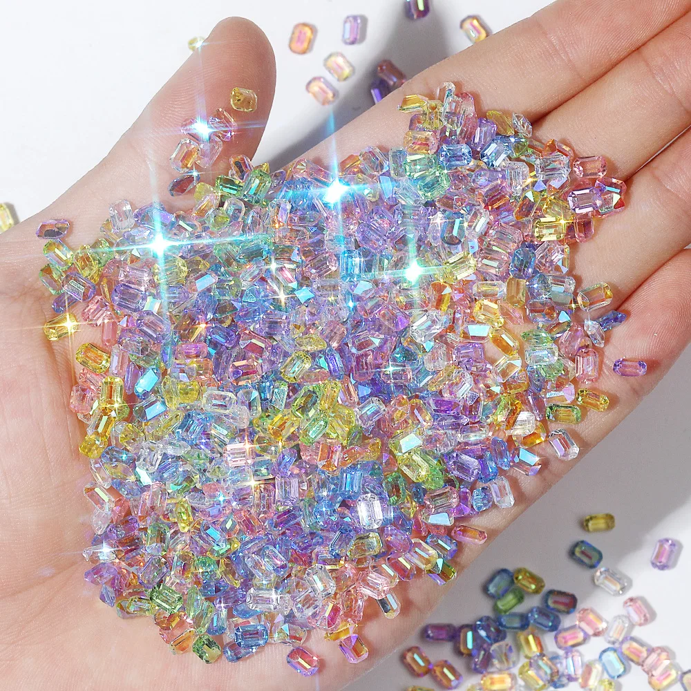 

50Pcs Shining Aurora 3D Nail Art Rhinestones Mixed Colorful Flat Bottom Jewelry Crystal Glass Beads For Manicure Decorations