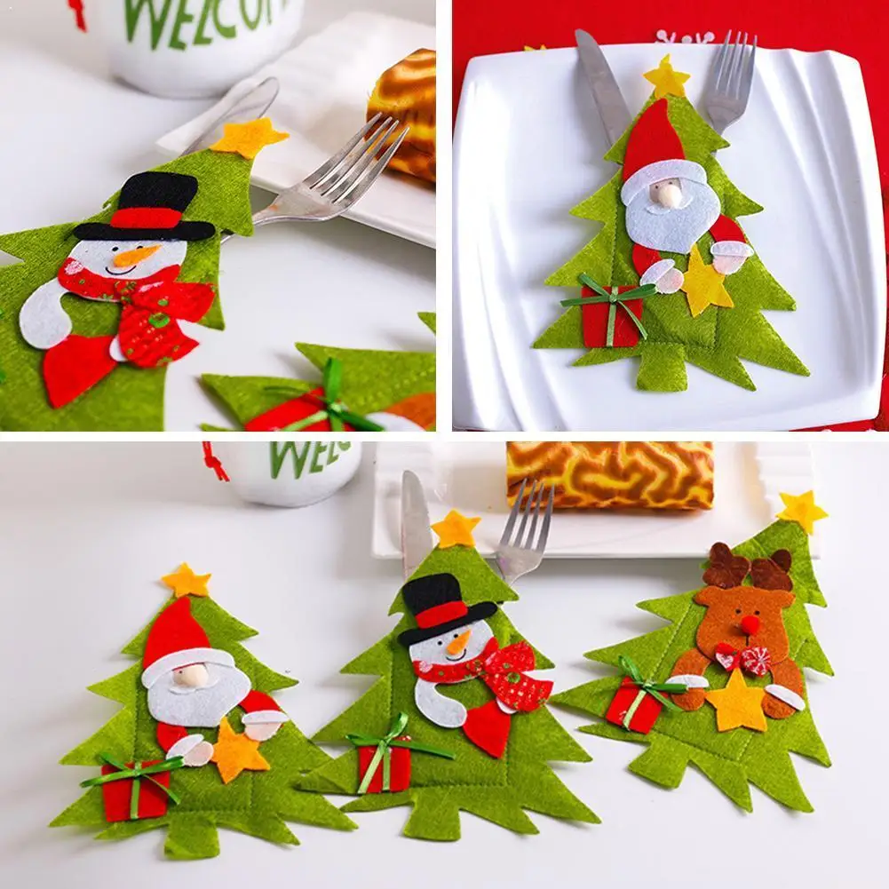

Santa Hat Reindeer Christmas New Year Pocket Fork Knife Bag Table Cutlery Home Party Supplies Tableware Holder Dinner Decor L9G0