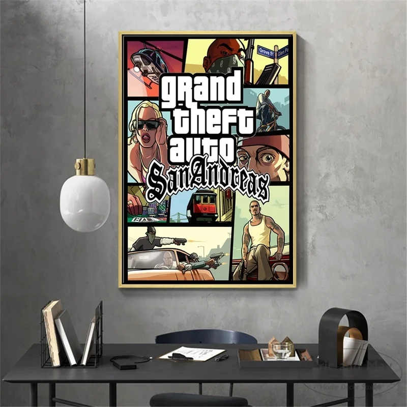 Grand Theft Auto San Andreas GTA Poster Poster Decorative Painting Canvas  Wall Posters and Art Picture Print Modern Family Bedroom Decor Posters