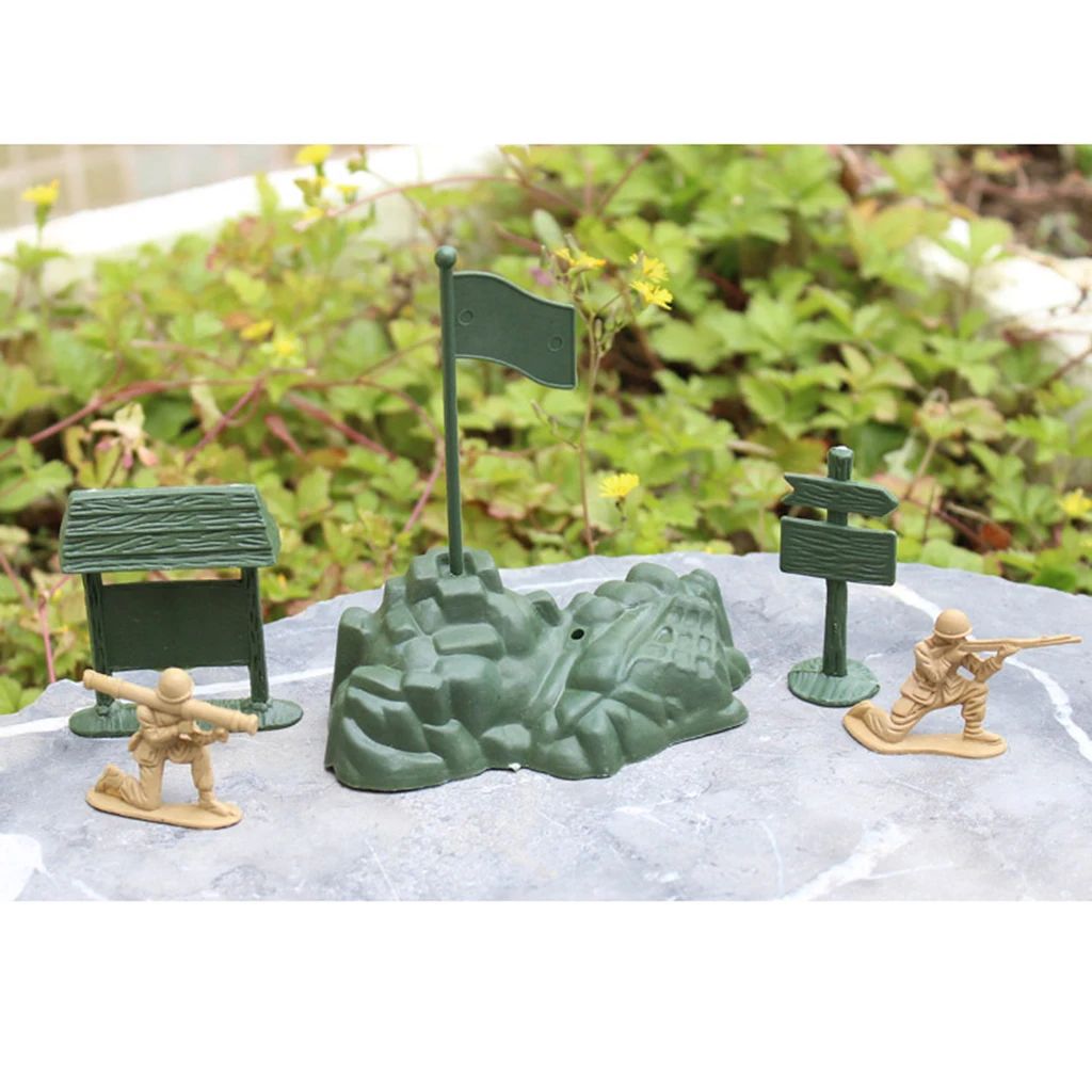7 Pieces Plastic Army Base Set World War II Army Accessories Camp Tent Sandbag Collectibles Army Sand Scene Model Toy