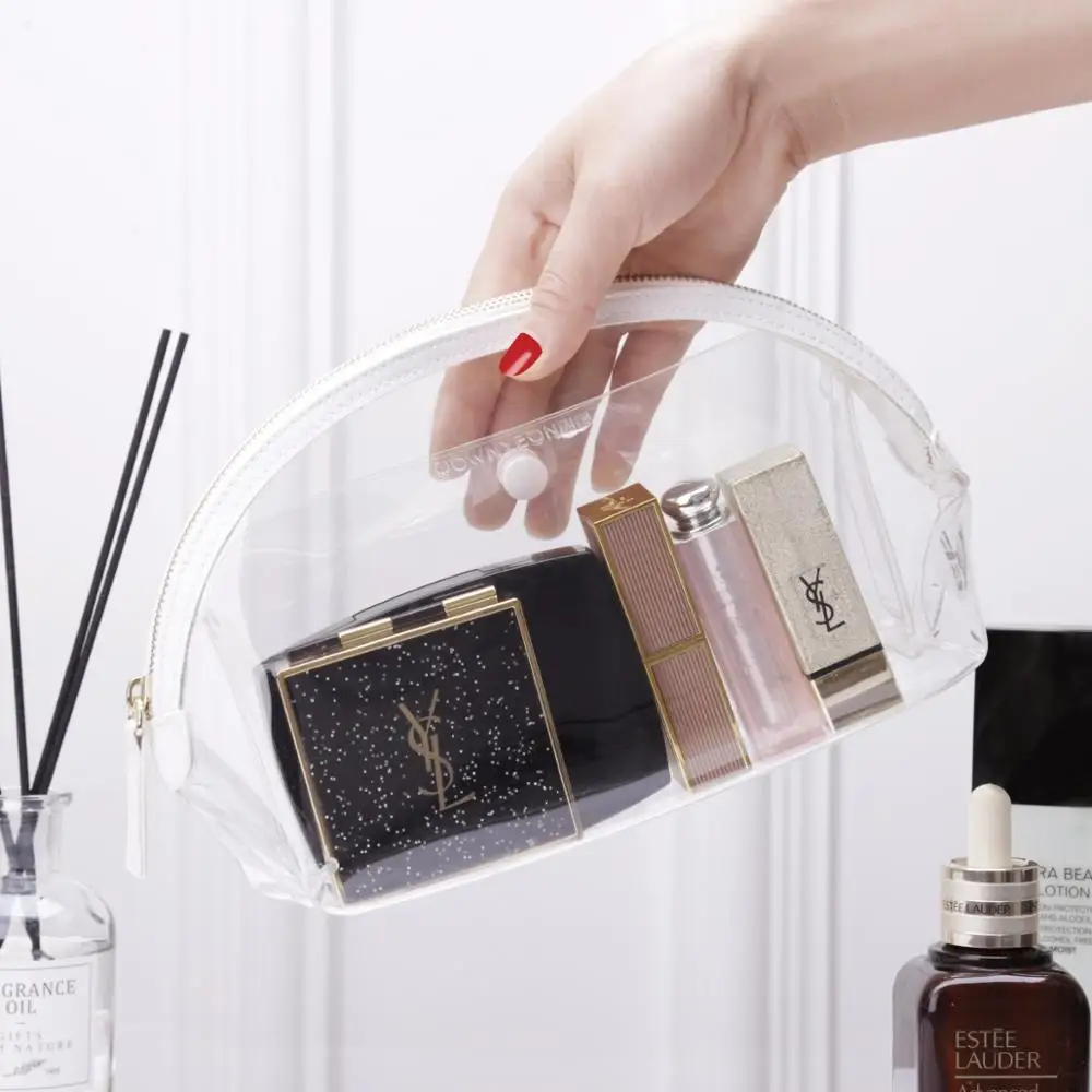 Rownyeon Clear Makeup Bag TPU Cosmetic Pouch Portable Mini Cute Small for Travel Summer Stylish