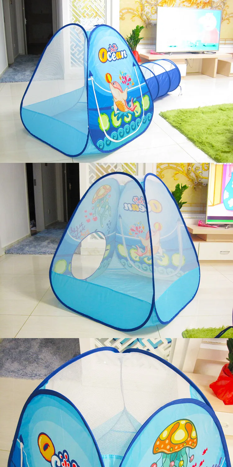 Детская палатка игровой дом Крытый ползать туннель океанов трехсекционный набор складной стрельба океанов мяч бассейн