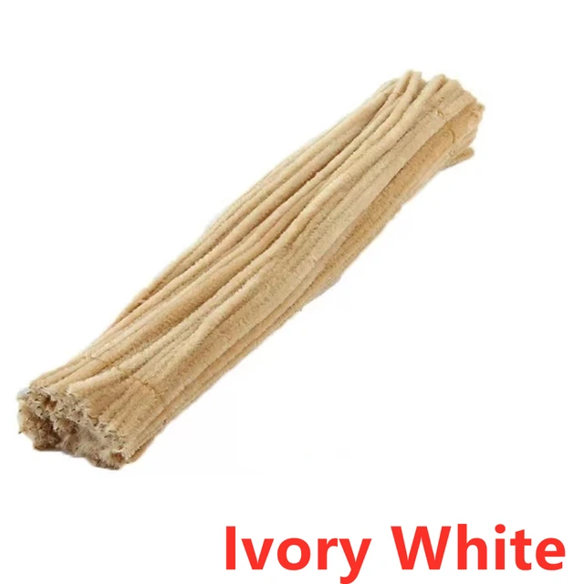 100pcs 30cm Chenille Stems Pipe Cleaners Kids Plush Educational Toy Colorful Pipe Cleaner Toys Handmade DIY Craft Supplies Ivory White 100Pcs