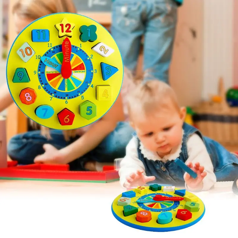  1Set 1Set Wooden Time Clock Number Teaching Sorting Toys Building Blocks Puzzle Tools Kit for Kids  - 4000389064230