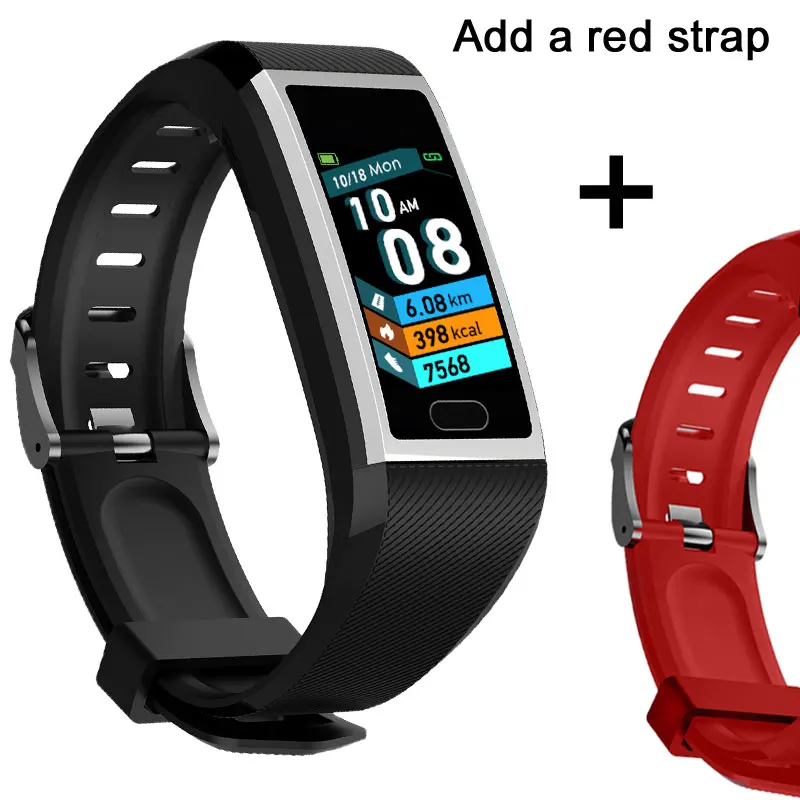 Смарт-часы фитнес-трекер Браслет IP67 Водонепроницаемый умный Браслет измерение сердечного ритма кровяное давление спорт Smartband - Цвет: T12S add red strap