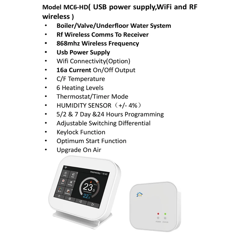 WiFi Smart Touch термостат контроль температуры Лер для воды/электрический подогрев пола вода/газ приложение дистанционное управление - Цвет: MC6-HD