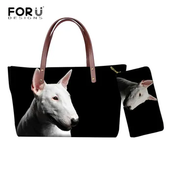 

FORUDESIGNS Cute Bull Terrier Print Tote Bags for Women Casual Floral Style Ladies Shoulder Handbags Female Top-handle Bags