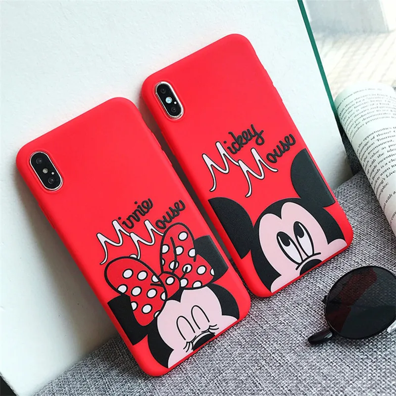 

Cute Minnie Cartoon Couple phone Case For iPhone X Xs Max Xr 8 7 6 6S Plus 8 plus cover 3D soft silicone coque Cover