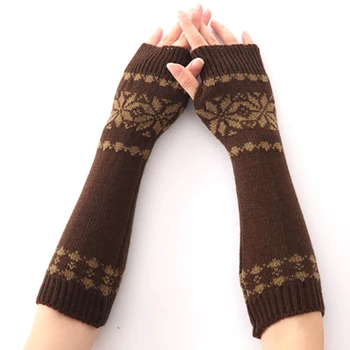 

Snow Pattern Long Knit Girls Warm Gloves Fingerless Gift Arm Winter For Women