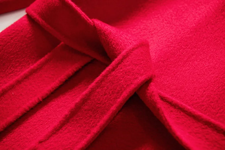 Двустороннее кашемировое Женское пальто с капюшоном, Осень-зима, шерстяное пальто, женское Красное повседневное пальто 8771