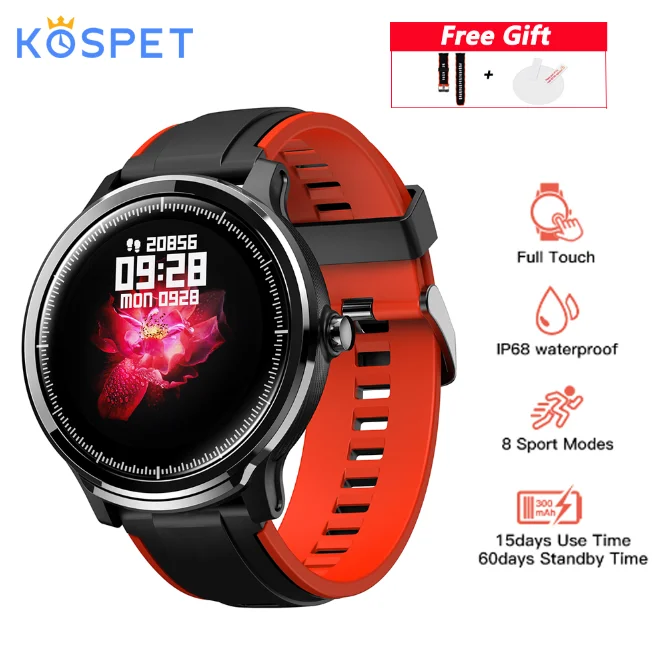 Extra Red Strap KOSPET зонд IP68 Водонепроницаемые Смарт-часы для мужчин полный сенсорный круглый экран пульсометр давление Measune для мужчин t SN80 Смарт-часы для женщин - Цвет: Extra Red Strap