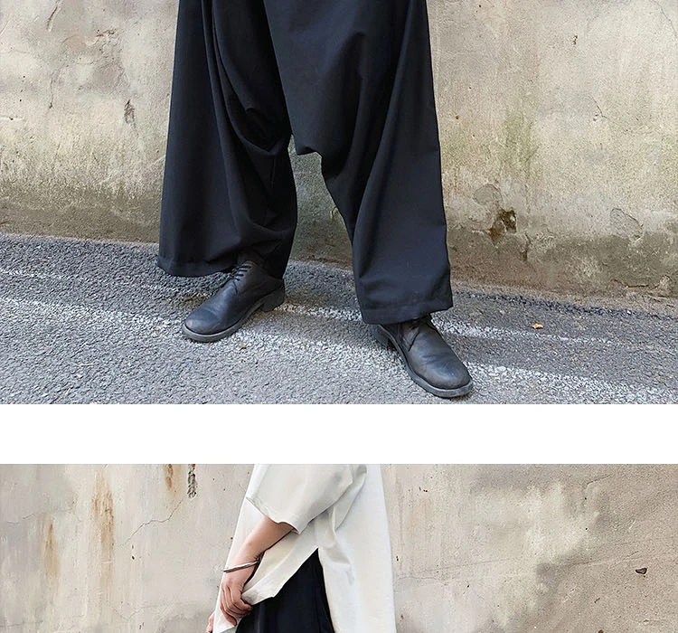 Male Hip Hop Streetwear Harem Trousers Wide Leg Pants Men Japan Style Kimono Asymmetric Design Loose Casual Black Cross Pants