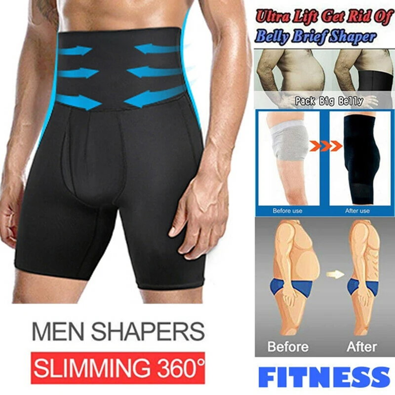 Mens Tummy Control Shapewear High Waist Slimming Abdomen Compression Shorts  Boxer Briefs Body Shaper Underwear