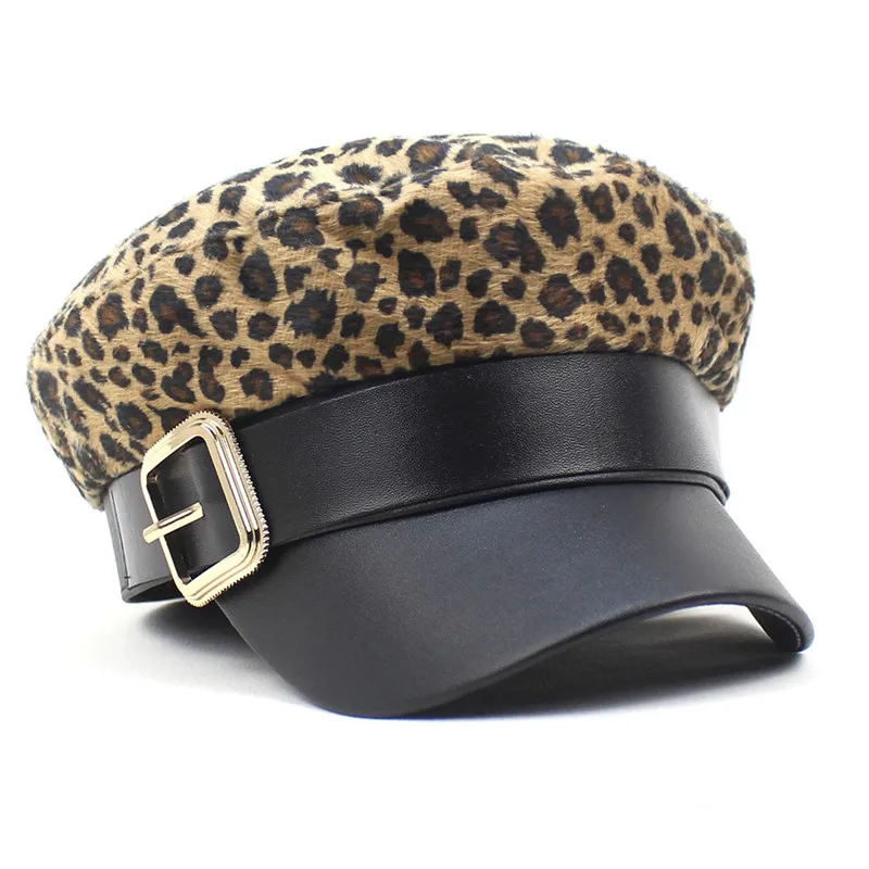 Cotton Leopard Print Belt Beret Octagonal Cap For Girl And Women 43 women beret,women hats