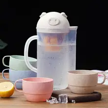 5psc/набор, чайник для холодной воды с чашками, прозрачный пластиковый кувшин из пшеничной соломы с крышкой для кофейного сока