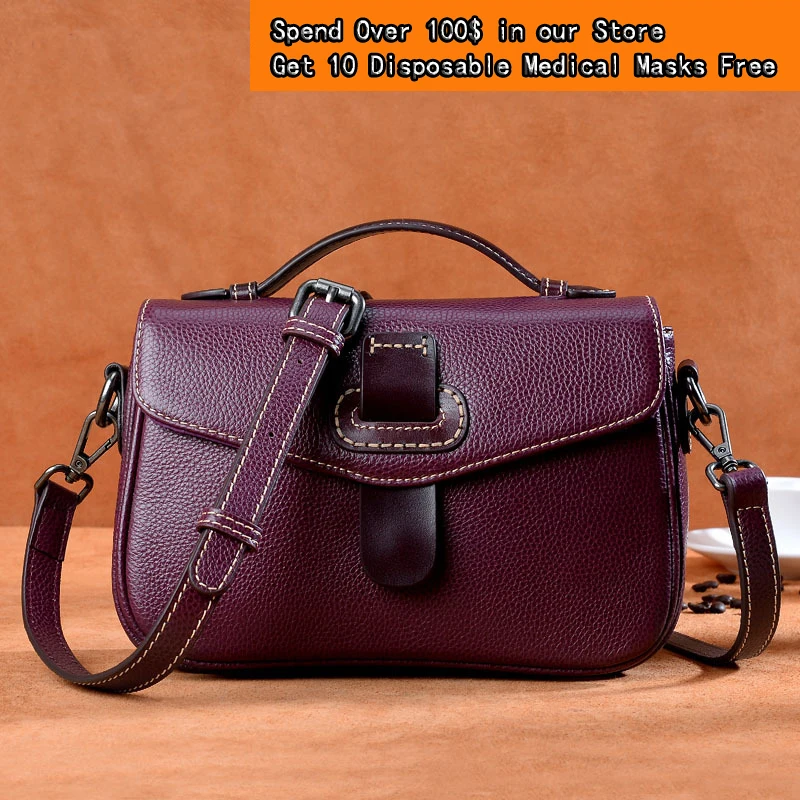 

HUGWISER High-end Premium Leather Bag Women High-capacity Joker Handbag Ladies Shoulder Messenger Bag Noble Vintage Purple Trend
