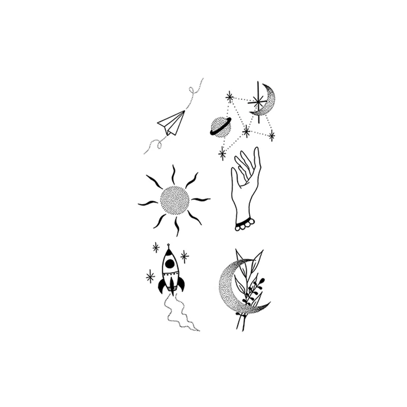 Dibujo de sol y luna en avión Diseño de geometría, pegatina de tatuaje  temporal impermeable, tatuajes negros, arte corporal, brazo, mano, chica,  Tatuaje falso - AliExpress Belleza y salud