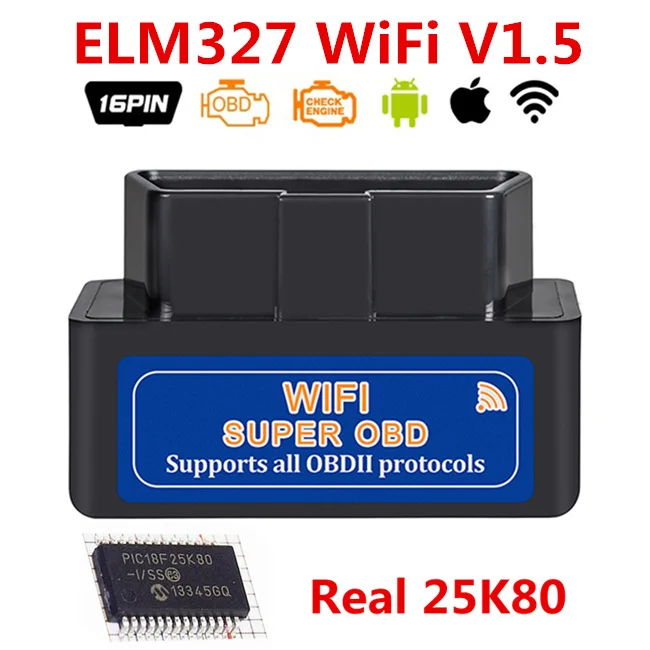 ELM327 wi-fi V1.5 pic18f25k80 сканер OBD2 ELM 327 Wi-Fi OBD OBD2 1,5 автомобильный диагностический инструмент ELM327 PIC18F25K80 для Android/IOS/ПК - Цвет: ELM327 WIFI Black