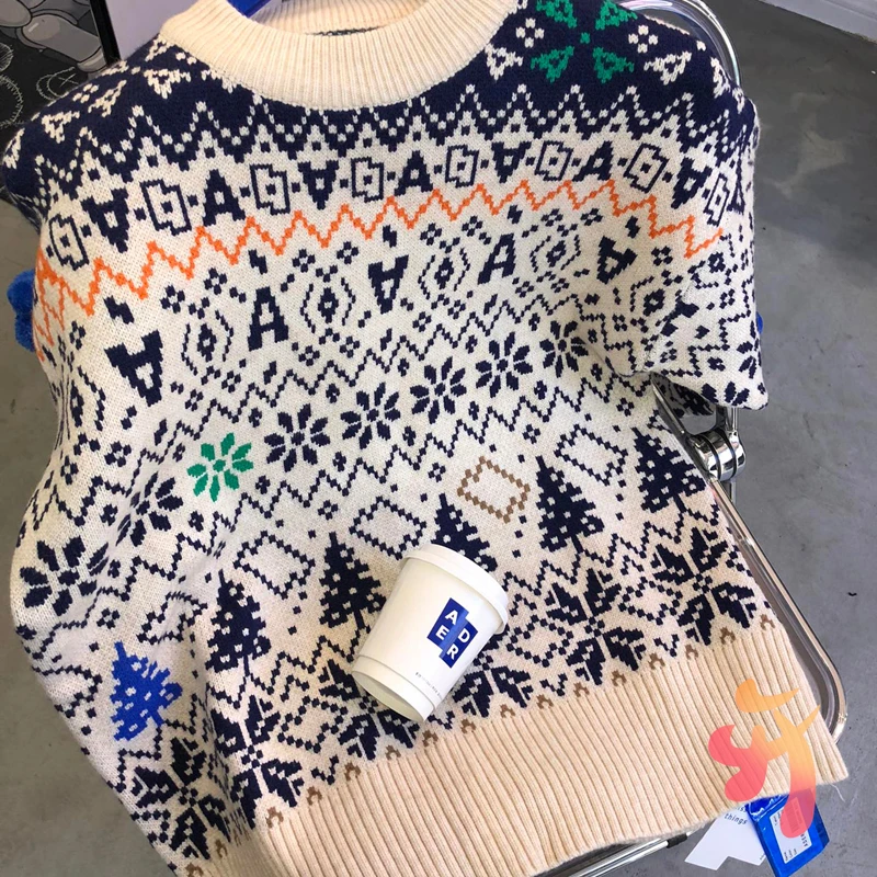 PROD 1005003180535505 Ader Error Snowflake Sweater Men Women Retro
Jacquard Loose Round Neck Pullover Adererror Thick Warm Knitted Sweater