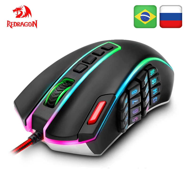 Online Redragon LEGGENDA M990 USB wired RGB Mouse Da Gioco 24000 DPI 24 pulsanti programmabile topi di gioco retroilluminazione ergonomico del computer portatile del computer