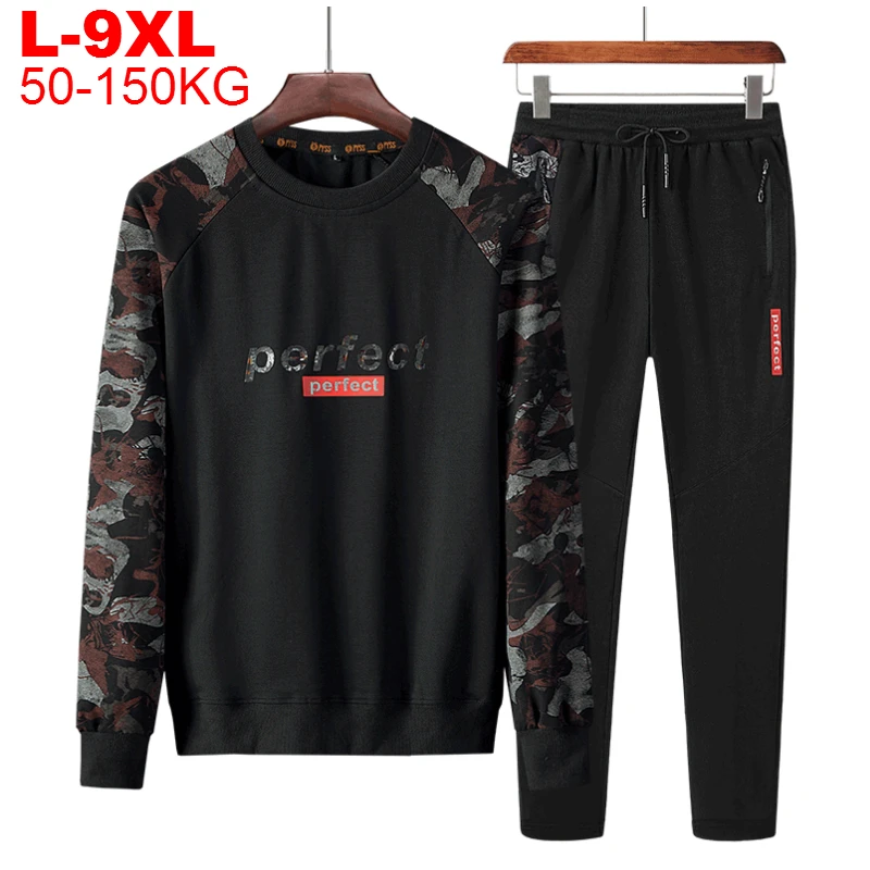 

8xl Plus Size 9xl 7xl 6xl 5xl Men Camouflage Sports Suit Men's Tracksuit Camo 2 Pieces Sweatsuit Male Sweatshirt Sweatpants Set