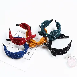 New Korean Bow Hair Band Sweet Fabric Simple Wide Edge Polka Dot Hair Band