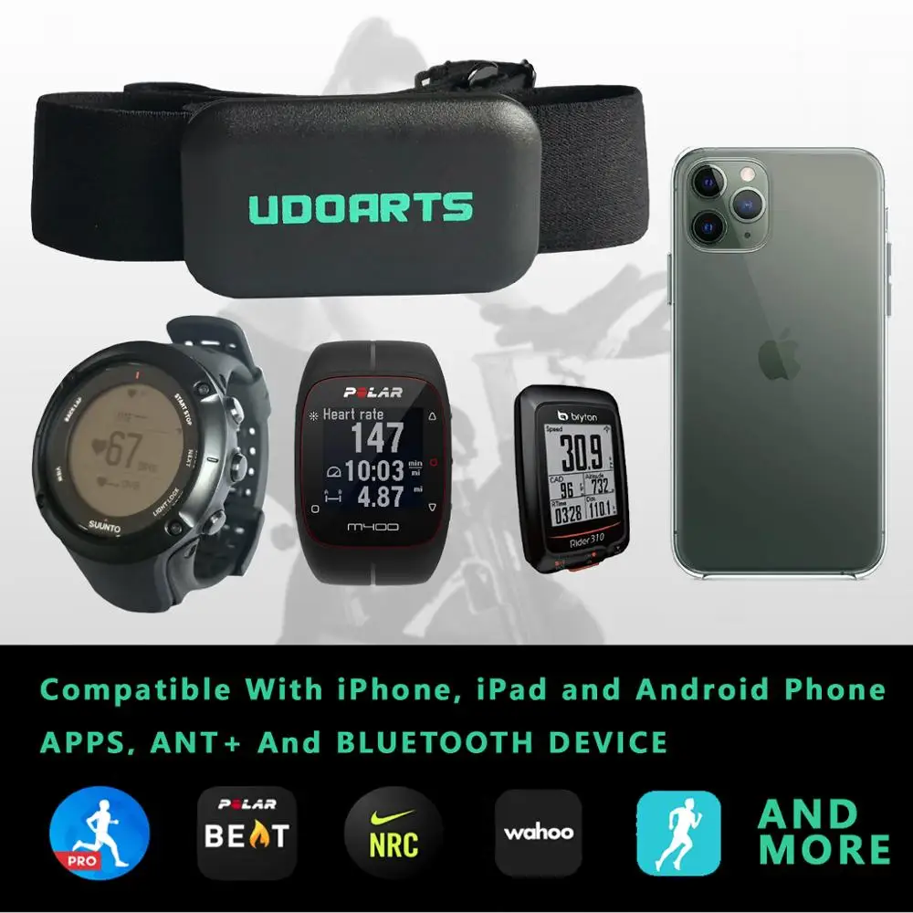 [] Udoarts монитор сердечного ритма нагрудный ремень для iPhone Android, Wahoo Polar Garmin, для мужчин и женщин, IP67 водонепроницаемый, bluetooth 4.0ant