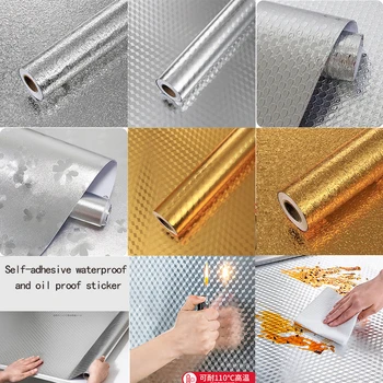 40x10010M kitchen oil and stain proof stickers aluminum foil kitchen stove cabinet self adhesive wall stickers DIY wallpaper