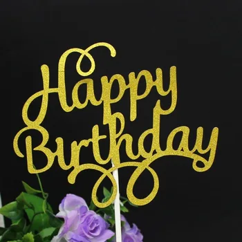 

10pcs Cake Decoration Glitter Gold Sliver Happy Birthday Cake Topper Dessert Sign Cupcake Toppers Baby Shower Party Supplies