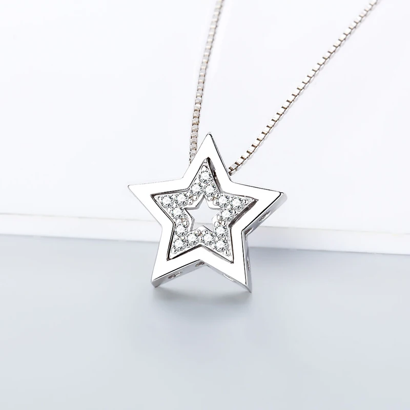 Pendant Necklace Silver Necklace Silver Pendant Silver Necklace Charms CLUCI Real 925 Sterling Silver Double Star Shaped Pendant for Women Necklace Jewelry Making Zircon Charms Only Pendant DP001SB