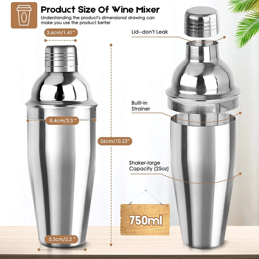 Bartender Kit Boston Cocktail Shaker Set With Acrylic Stand Stainless Steel Ice Cube For Mixed Drinks Martini Bar Tools Set