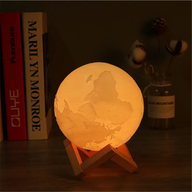 3-D печать земля лунный свет зарядка ночник светодиодный светильник 2-color Touch 16-color пульт дистанционного управления украшение дома креативный подарок