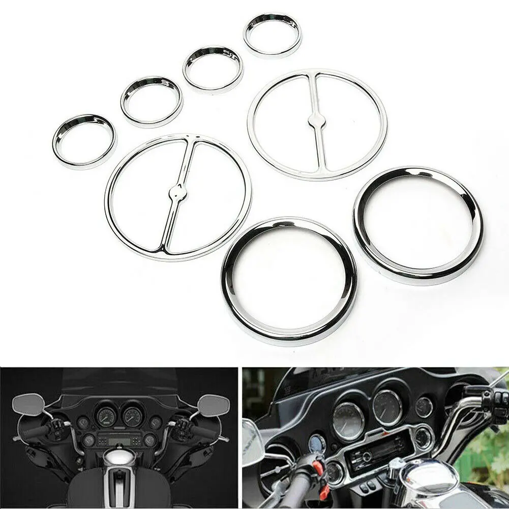 8pcs/set Chrome Motorcycle Speedometer Gauges Bezels Horn Cover For