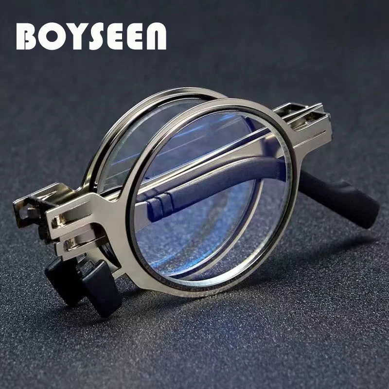 BOYSEEN металлические круглые складные очки для чтения мужские с синим светом