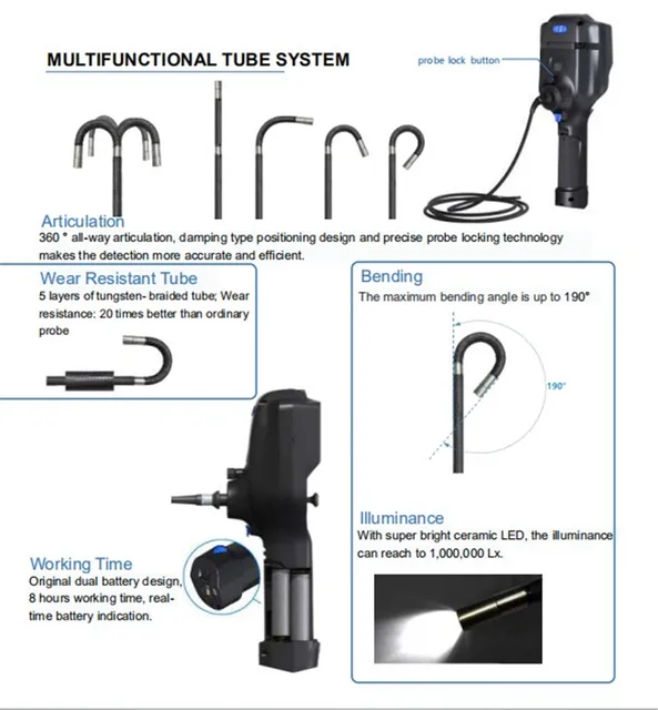 3.5 Inch 360 Degree Articulate Endoscope Camera Temperature Alarm Joystick Control Function 5