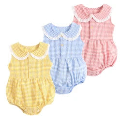 Sanlutoz – body d'été en coton pour bébé fille, vêtements à carreaux mignons pour nouveau né, sans manches, princesse, pour bambins 