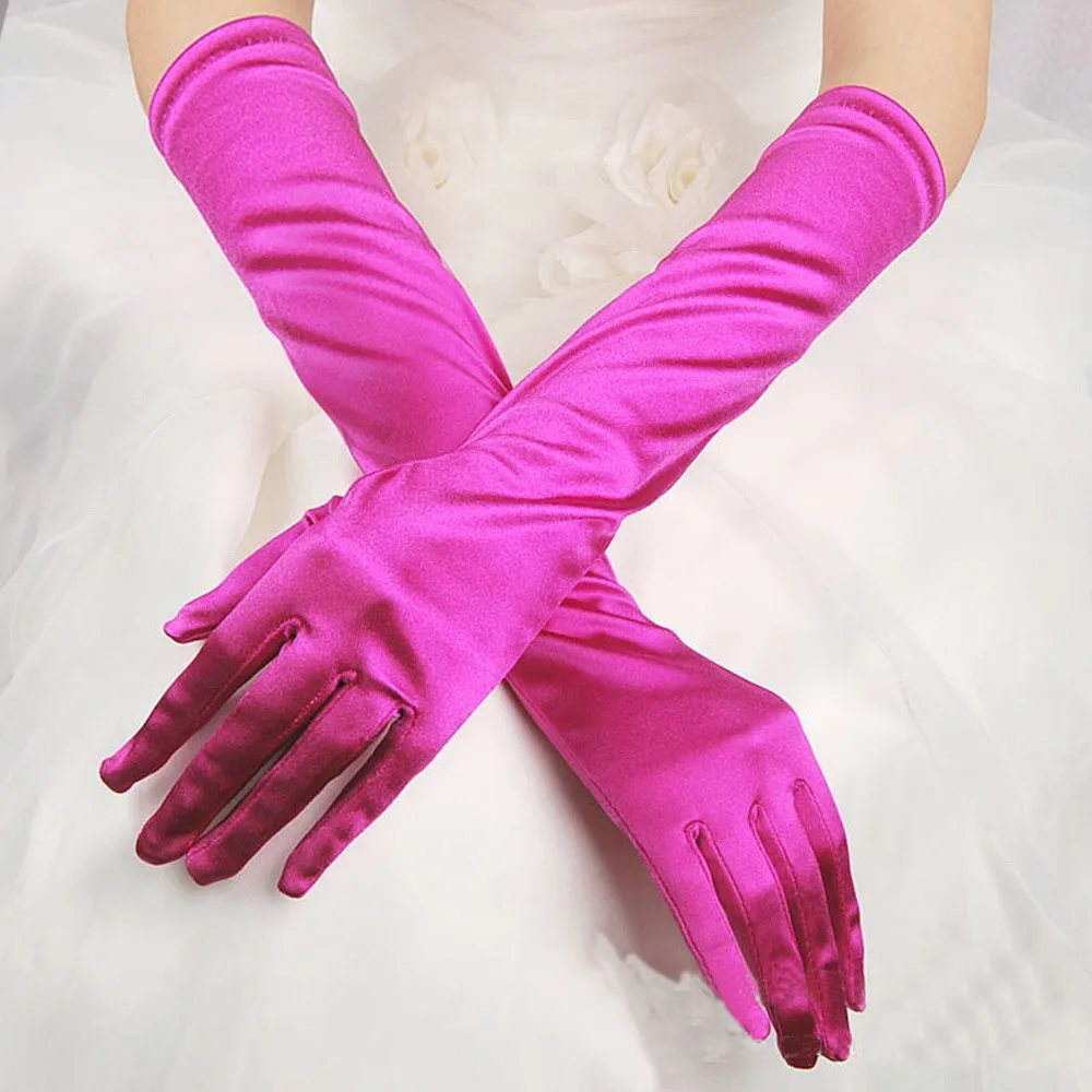 Перчатки женские стрейч, атласный, длинный для большой вазы Вечерние перчатки в виде лап бархат Handschoenen лазерные перчатки новинка 10,8 - Color: HOT